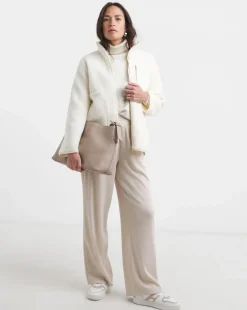 Cream Nylon Pocket Borg Jacket