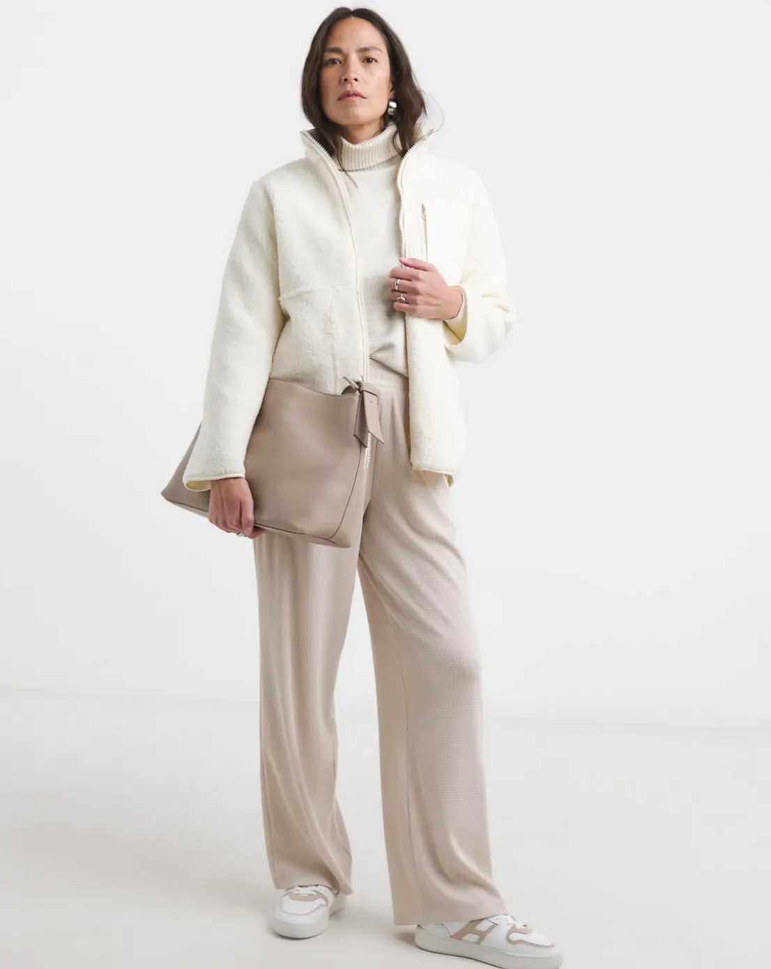 Cream Nylon Pocket Borg Jacket