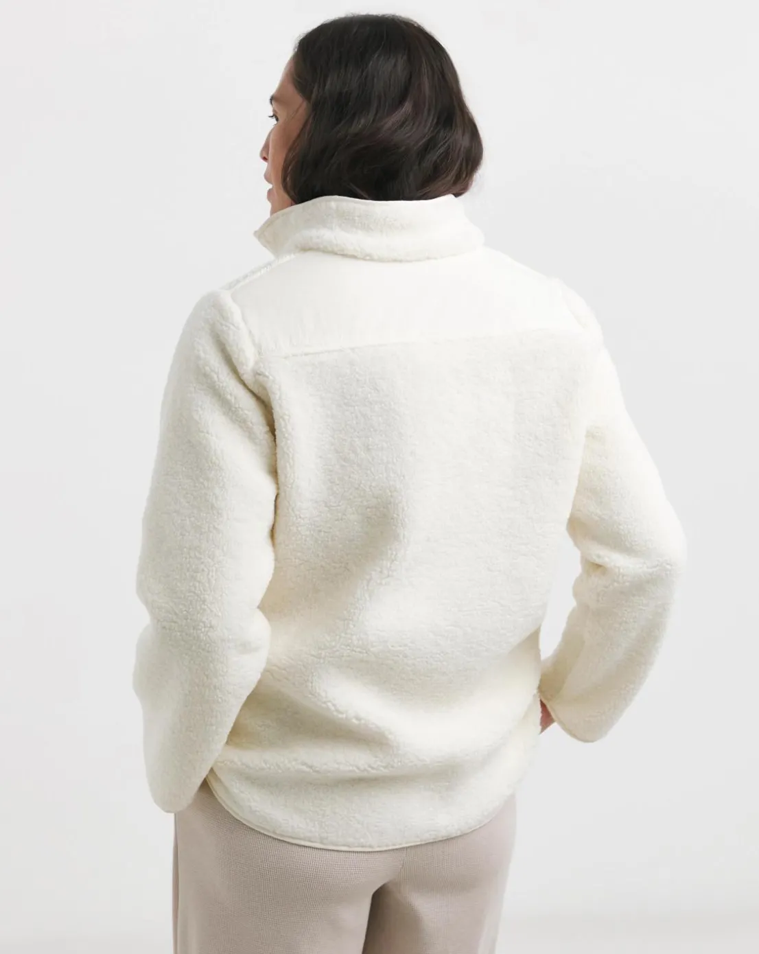 Cream Nylon Pocket Borg Jacket