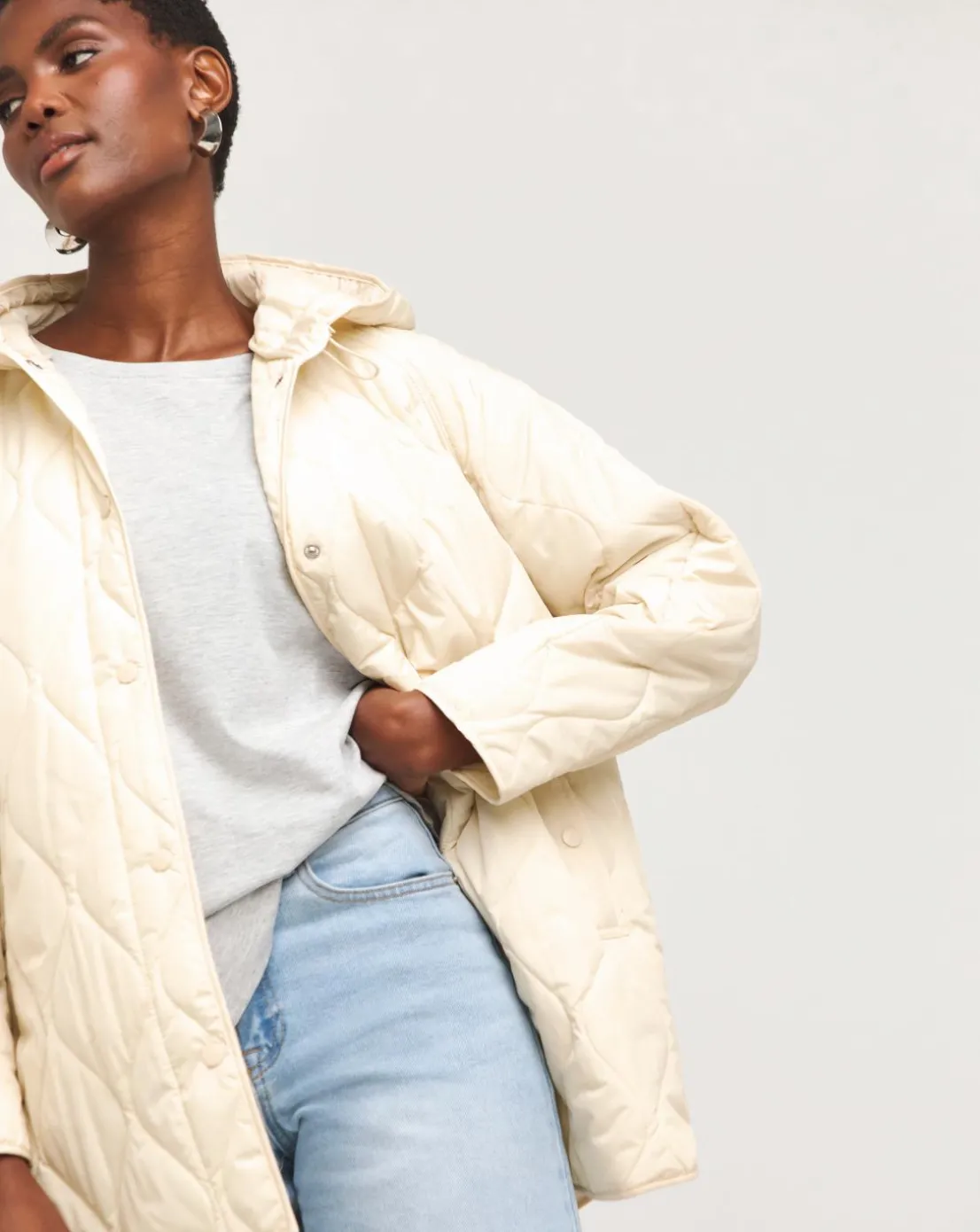 Cream Short Quilted Coat