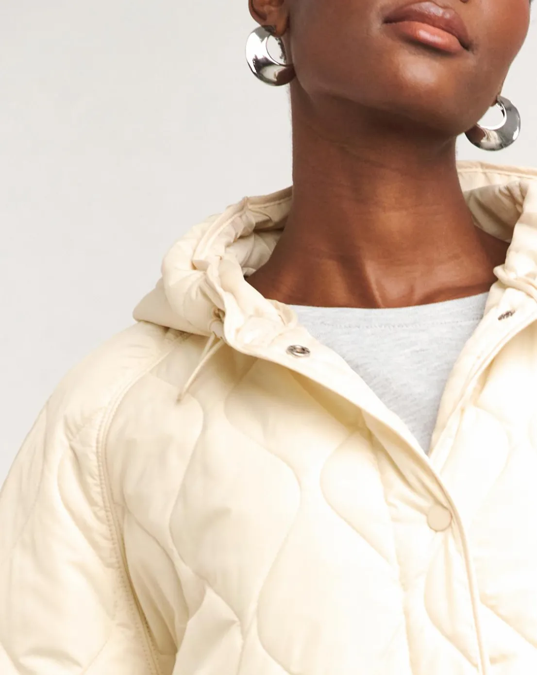 Cream Short Quilted Coat