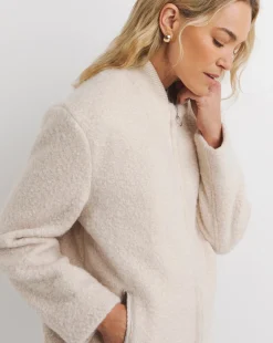 Cream Wool Like Bomber Jacket