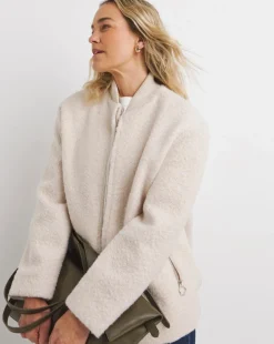 Cream Wool Like Bomber Jacket