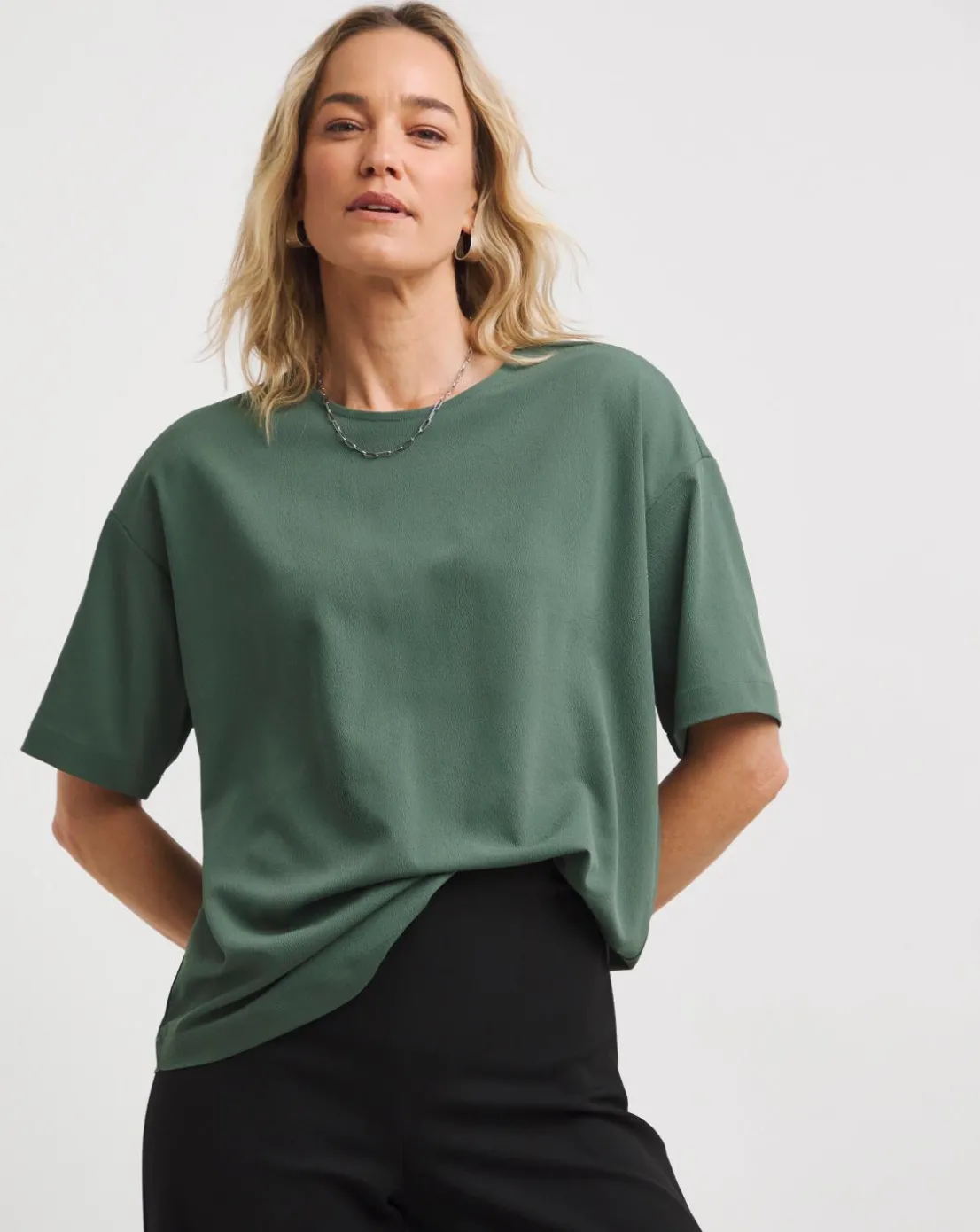 Crepe Boxy Short Sleeve Top