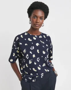 Crepe Printed Boxy Short Sleeve Top - Abstract Leopard