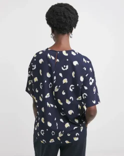 Crepe Printed Boxy Short Sleeve Top - Abstract Leopard
