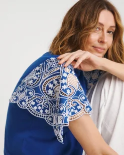 Crew Neck Broderie Angel Sleeve Top