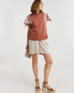 Crew Neck Broderie Angel Sleeve Top