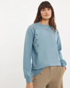 Crew Neck Cutwork Long Sleeve Sweatshirt