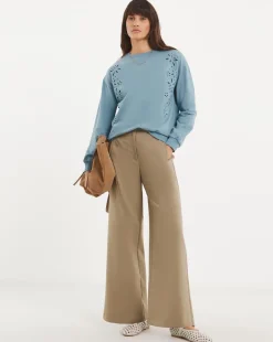 Crew Neck Cutwork Long Sleeve Sweatshirt