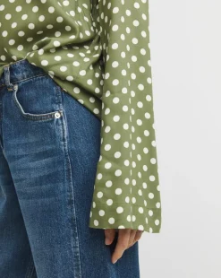 Crew Neck Flute Sleeve Top - Green Spot