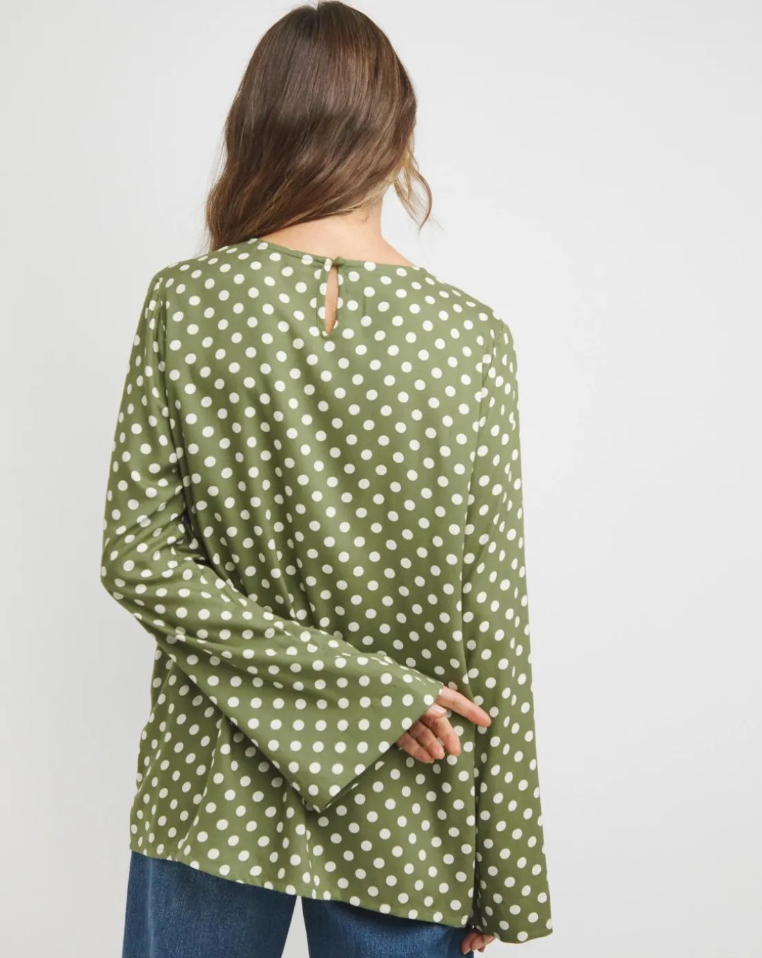 Crew Neck Flute Sleeve Top - Green Spot