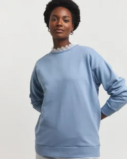 Crew Neck Lace Trim Sweatshirt