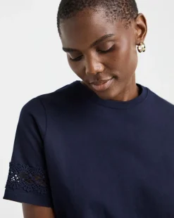 Crew Neck Short Sleeve Lace Insert T-shirt