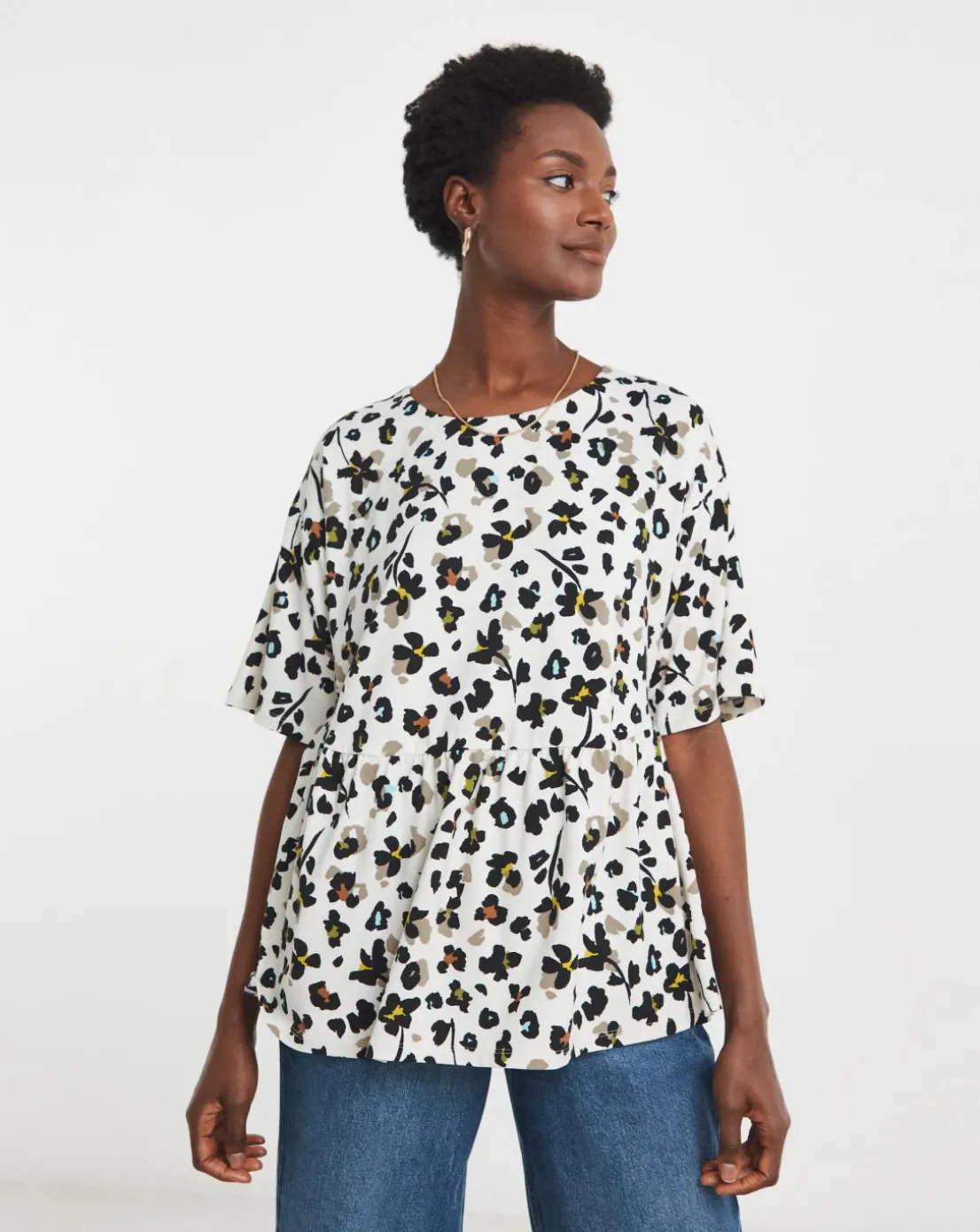 Crew Neck Short Sleeve Peplum T-Shirt