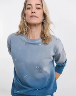 Crew Neck Tie Dye Scatter Embellished Sweatshirt