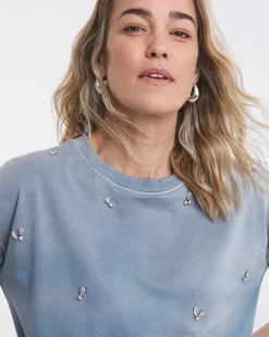 Crew Neck Tie Dye Scatter Embellished Sweatshirt