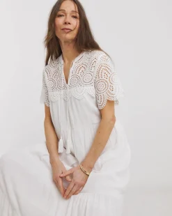 Crinkle Broderie Trim Smock Dress