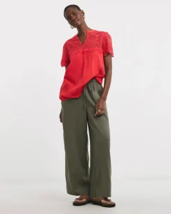 Crinkle Crochet Trim Top