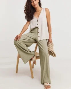 Crinkle Jersey Pull On Wide Leg Trouser