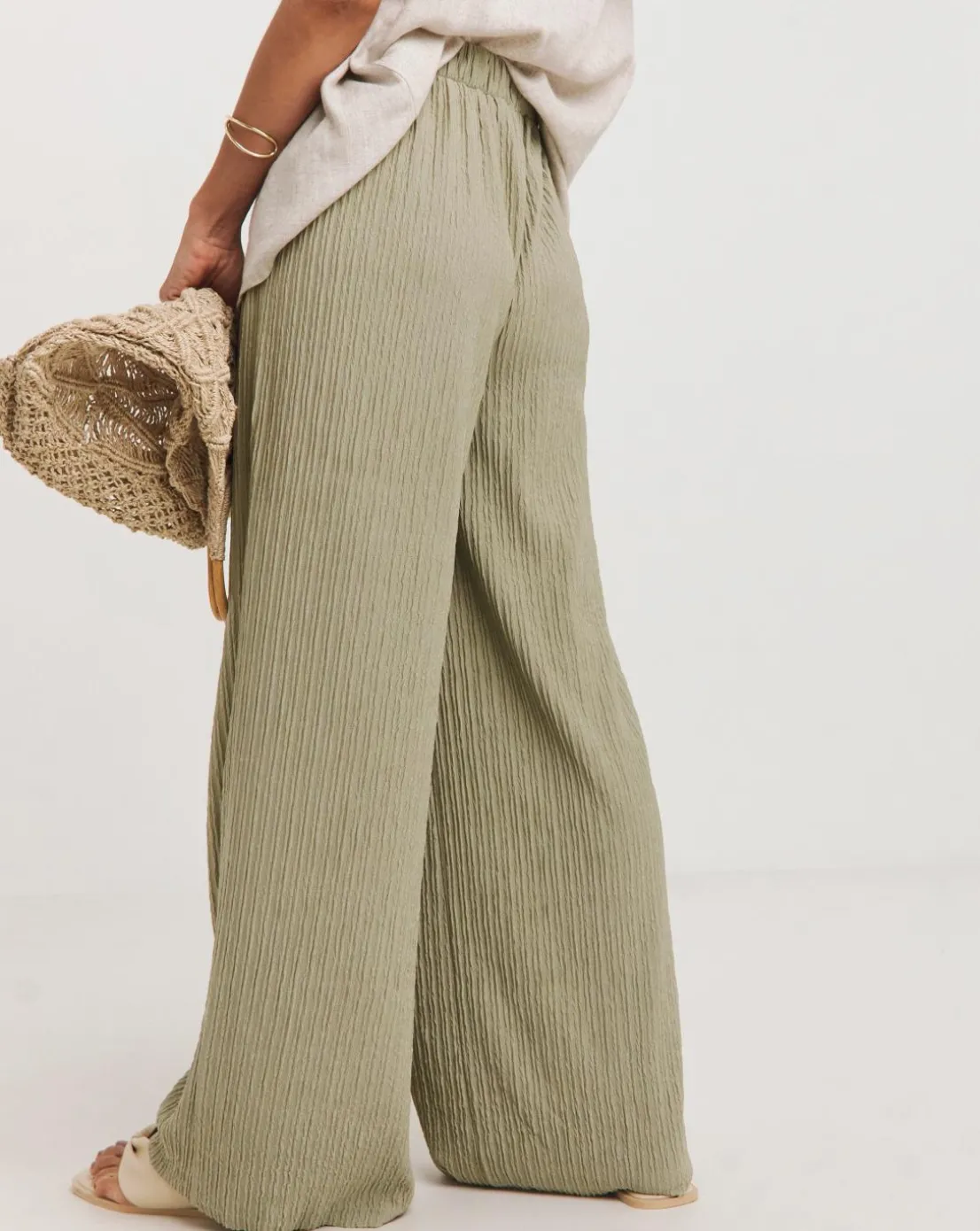 Crinkle Jersey Pull On Wide Leg Trouser