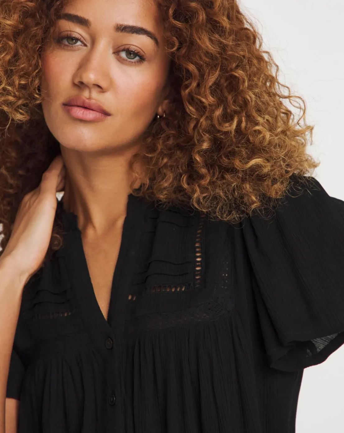 Crinkle Ladder Insert Blouse