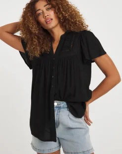 Crinkle Ladder Insert Blouse