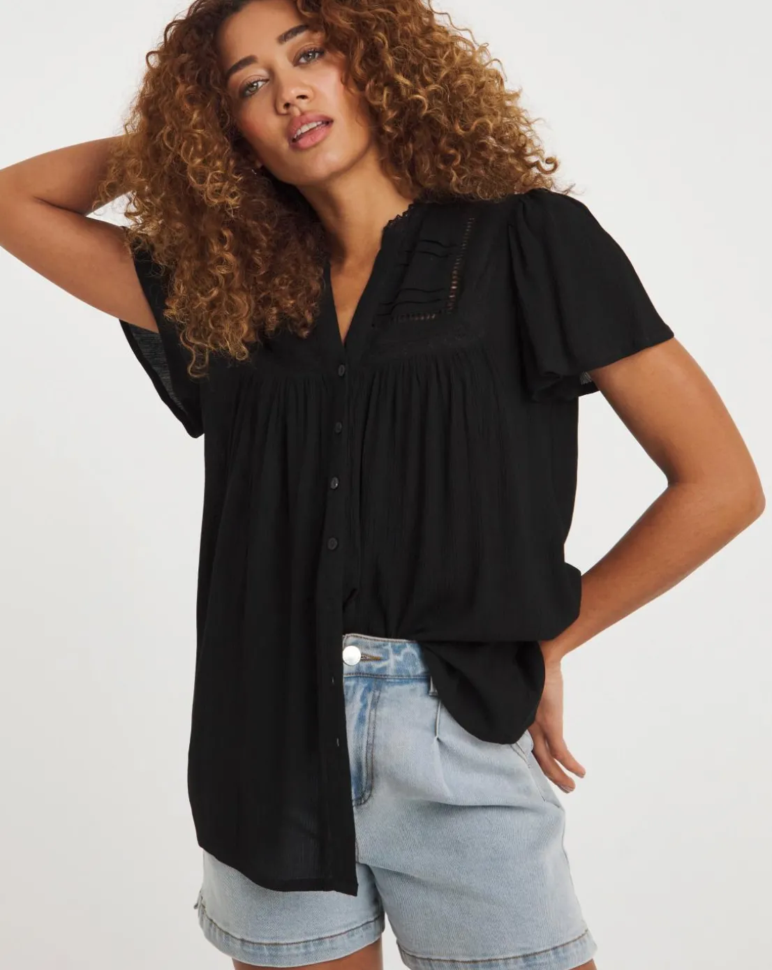 Crinkle Ladder Insert Blouse