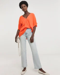 Crinkle Short Sleeve Tunic Top - Orange