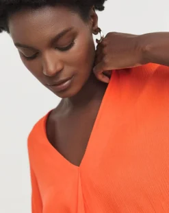 Crinkle Short Sleeve Tunic Top - Orange