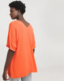 Crinkle Short Sleeve Tunic Top - Orange