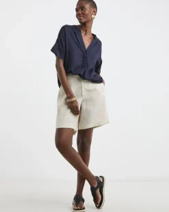 Crochet Trim Linen Mix Popover Top