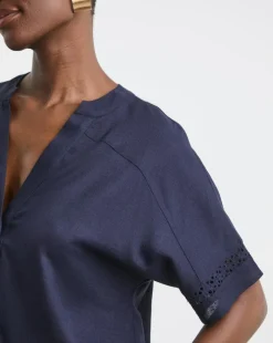 Crochet Trim Linen Mix Popover Top