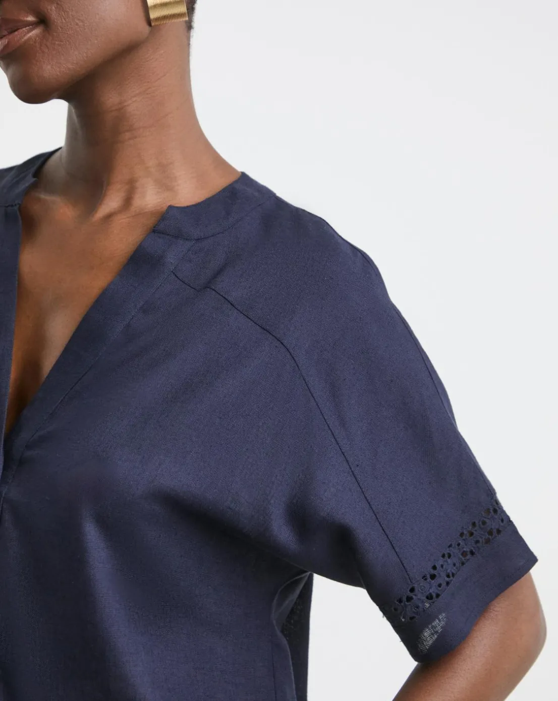 Crochet Trim Linen Mix Popover Top