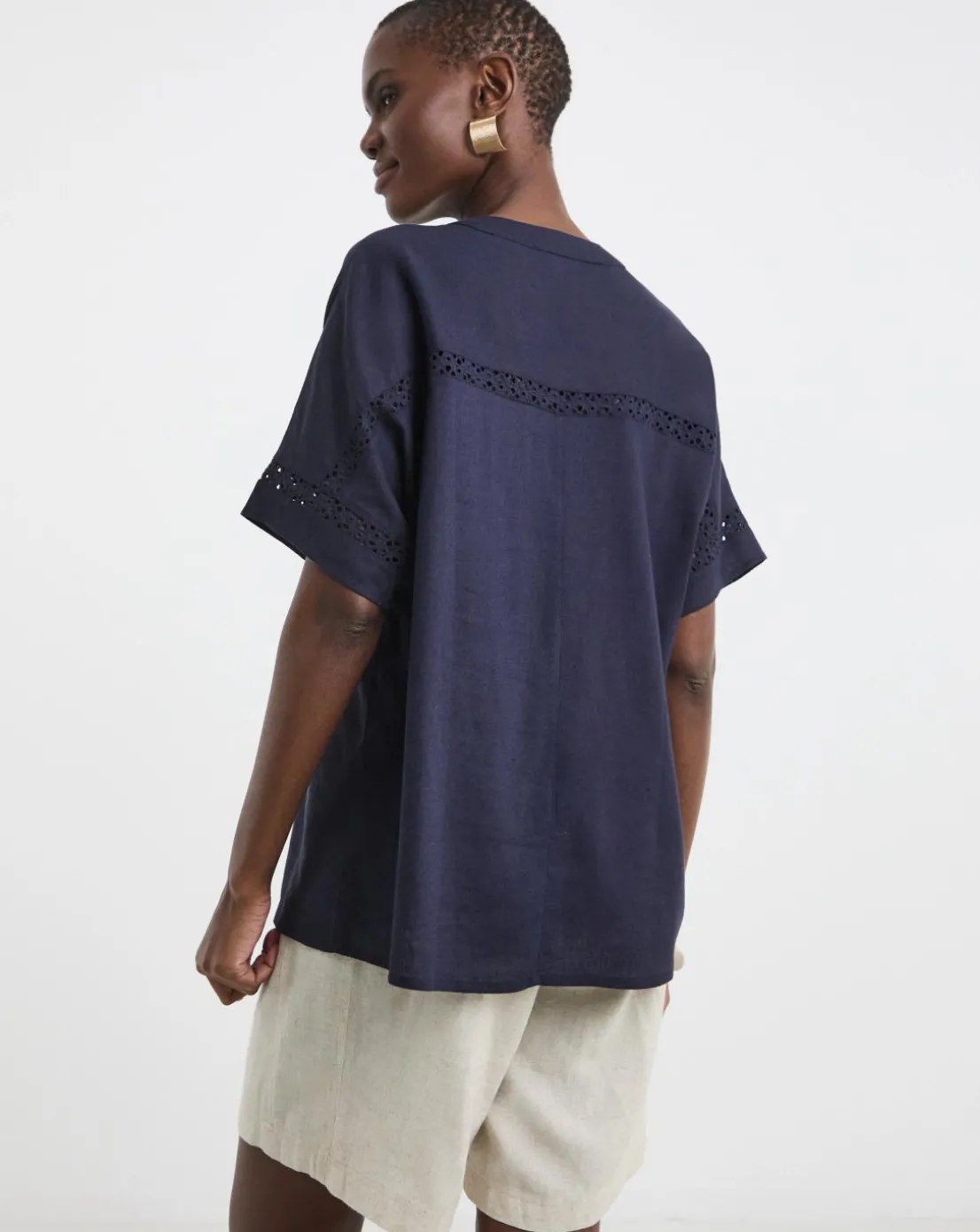 Crochet Trim Linen Mix Popover Top