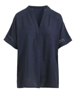 Crochet Trim Linen Mix Popover Top