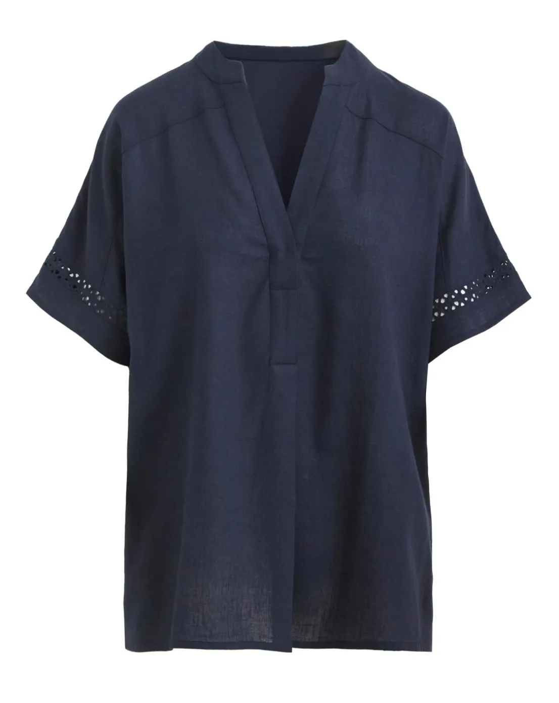 Crochet Trim Linen Mix Popover Top