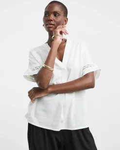 Crochet Trim Linen Mix Popover Top