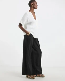 Crochet Trim Linen Mix Popover Top