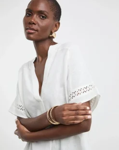 Crochet Trim Linen Mix Popover Top