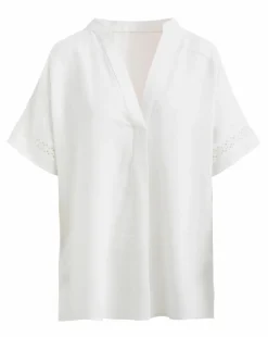 Crochet Trim Linen Mix Popover Top