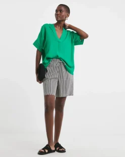 Crochet Trim Linen Mix Popover Top