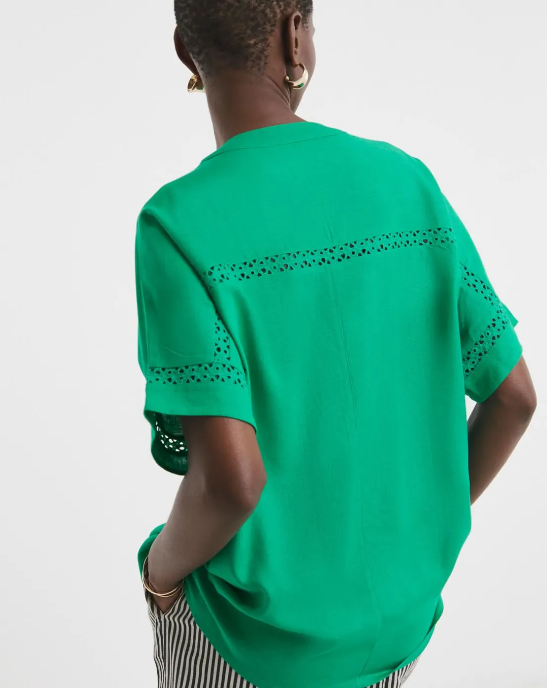 Crochet Trim Linen Mix Popover Top