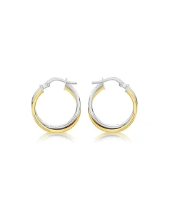 9Ct Gold 2 Tone Tube Crossover Earrings