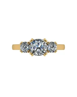 9ct Gold 1.60ct total eq Cushion and Round Brilliant Moissanite Trilogy Ring