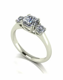 9ct Gold 1.60ct total eq Cushion and Round Brilliant Moissanite Trilogy Ring