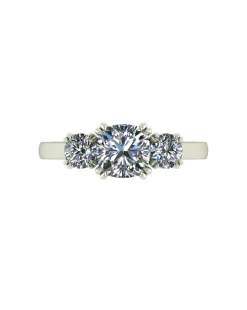 9ct Gold 1.60ct total eq Cushion and Round Brilliant Moissanite Trilogy Ring