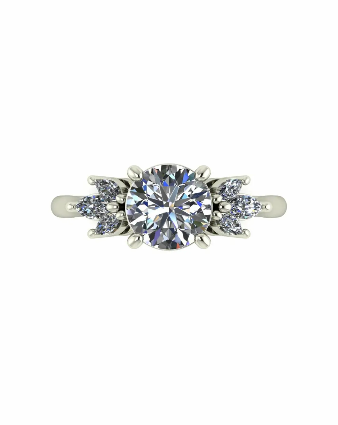 9ct Gold 1.60ct total eq Moissanite Solitaire ring with marquise sides