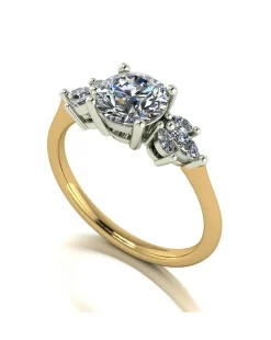 9ct Gold 1.60ct total eq Moissanite Solitaire ring with marquise sides