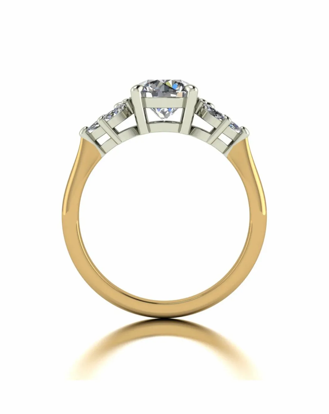 9ct Gold 1.60ct total eq Moissanite Solitaire ring with marquise sides